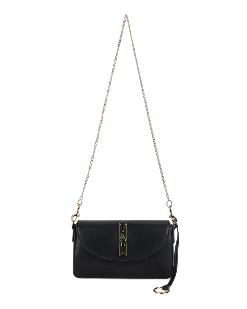 Moschino Schultertasche mit Clothespin-Schild und Kettenriemen - Schwarz Schwarz