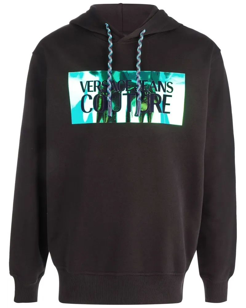 Versace Jeans Hoodie mit Kordelzug Schwarz