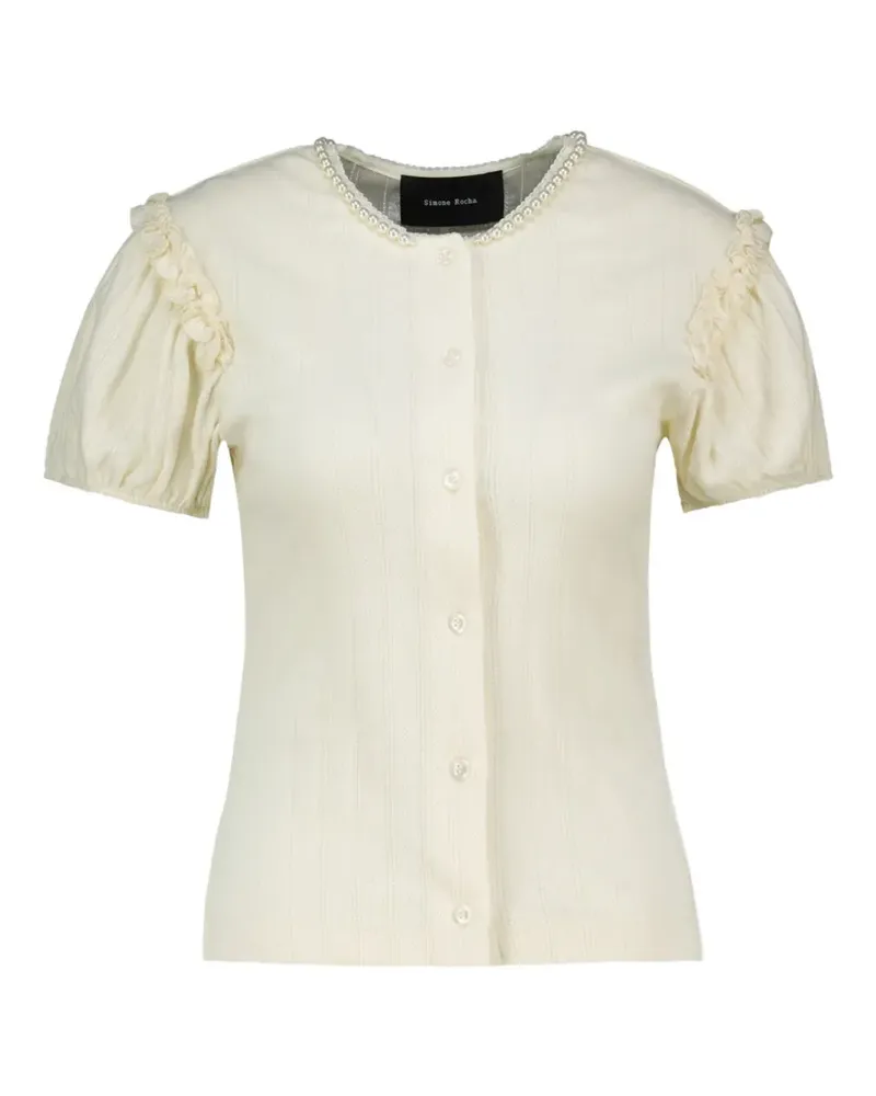 Simone Rocha pointelle puff-sleeve blouse - Nude Nude