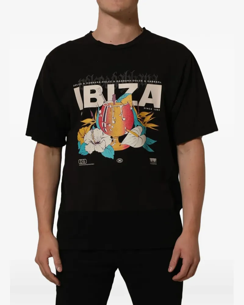Dolce & Gabbana black Tropical Ibiza crew-neckT-shirt - Schwarz Schwarz