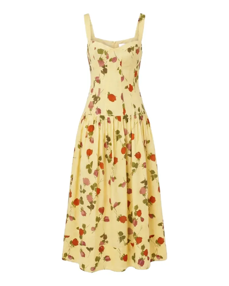 NICHOLAS floral-print corset midi dress - Gelb Gelb
