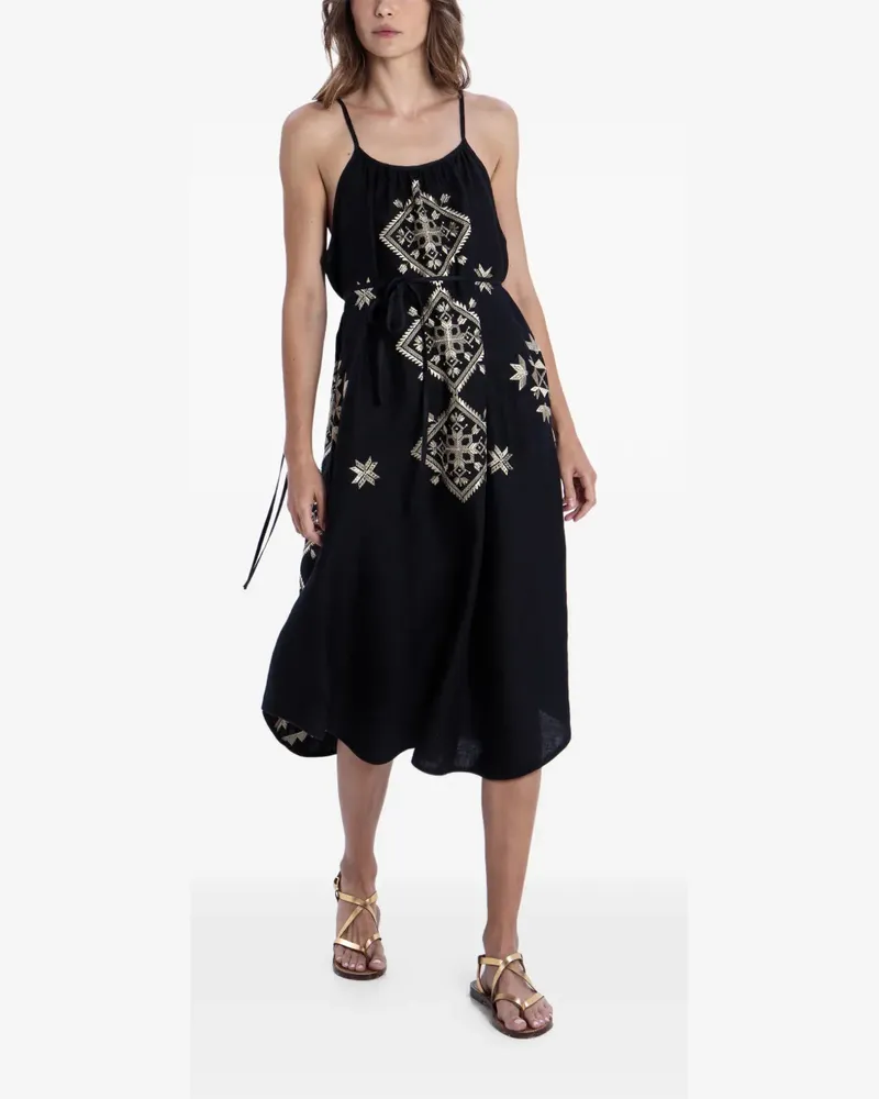 Greek Archaic Kori embroidered belted dress - Schwarz Schwarz