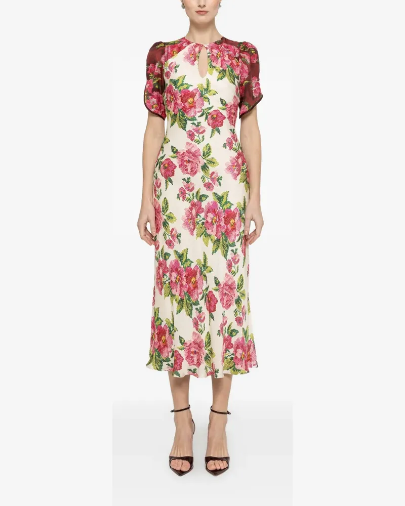 NISSA floral-print midi dress - Nude Nude