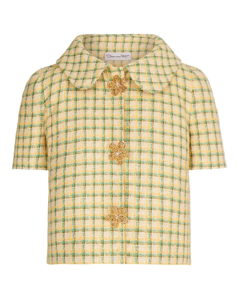 Oscar de la Renta Karierte Tweed-Jacke mit Verzierung - Nude Nude