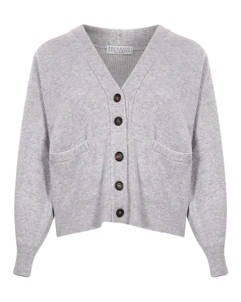 Brunello Cucinelli Gerippter Cardigan mit V-Ausschnitt - Grau Grau