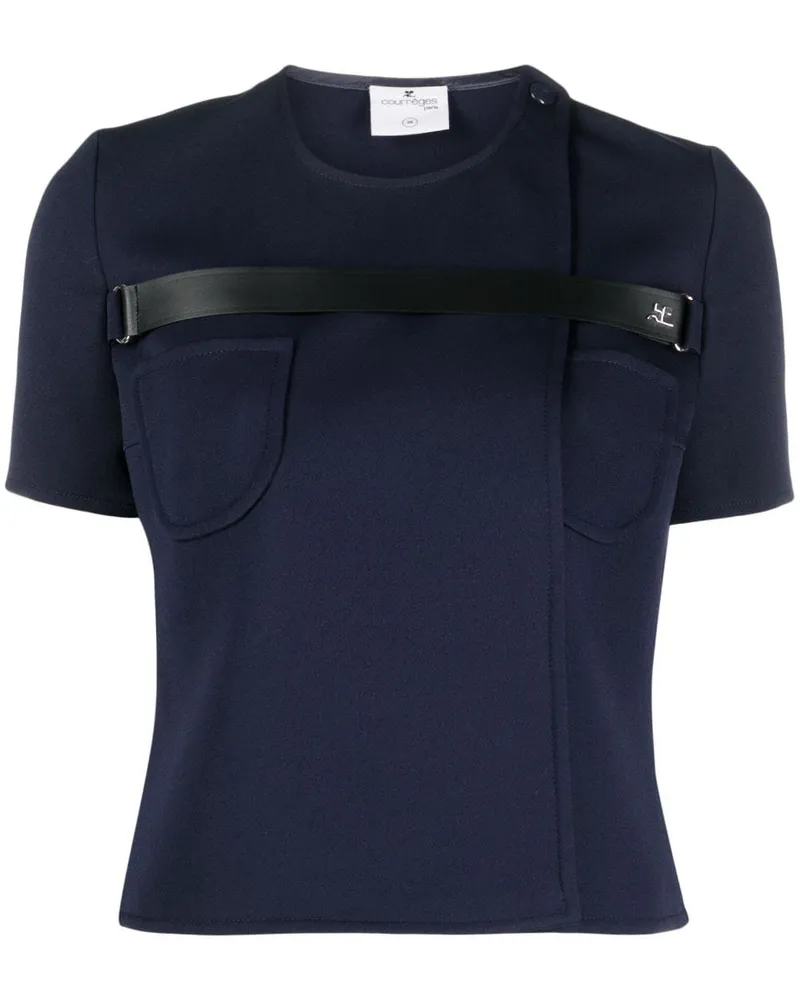Courrèges T-Shirt mit Zierband - Blau Blau