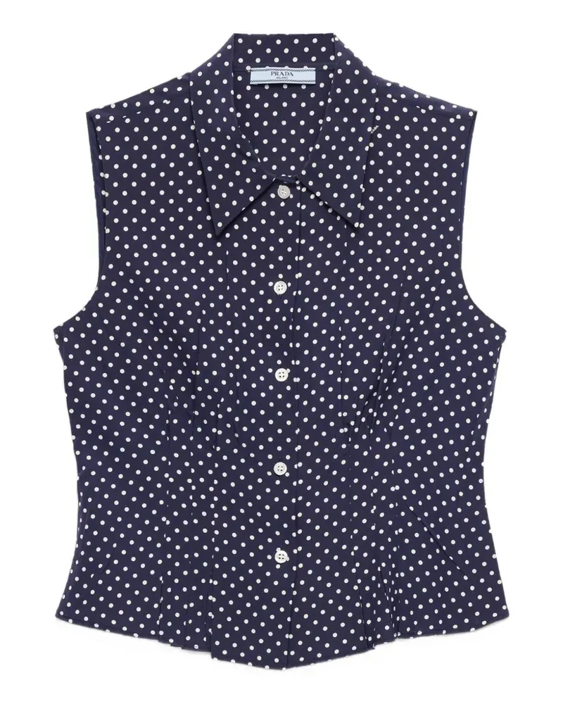 Prada sleeveless polka-dot marocain silk shirt - Blau Blau