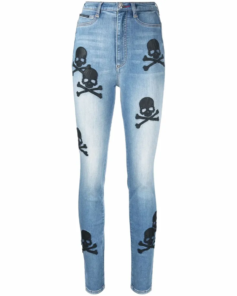 Philipp Plein Skinny-Jeans mit Totenkopf-Patches - Blau Blau