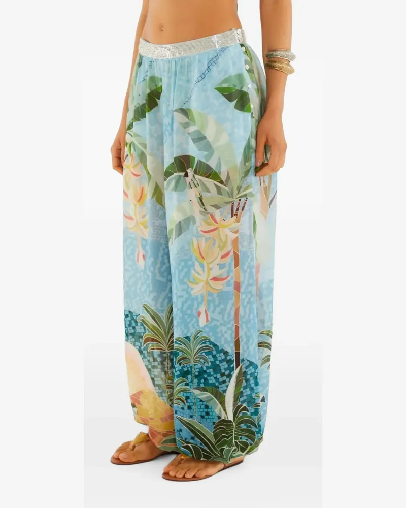 FARM Rio blue embroidered side-buttons balloon pants - Blau Blau