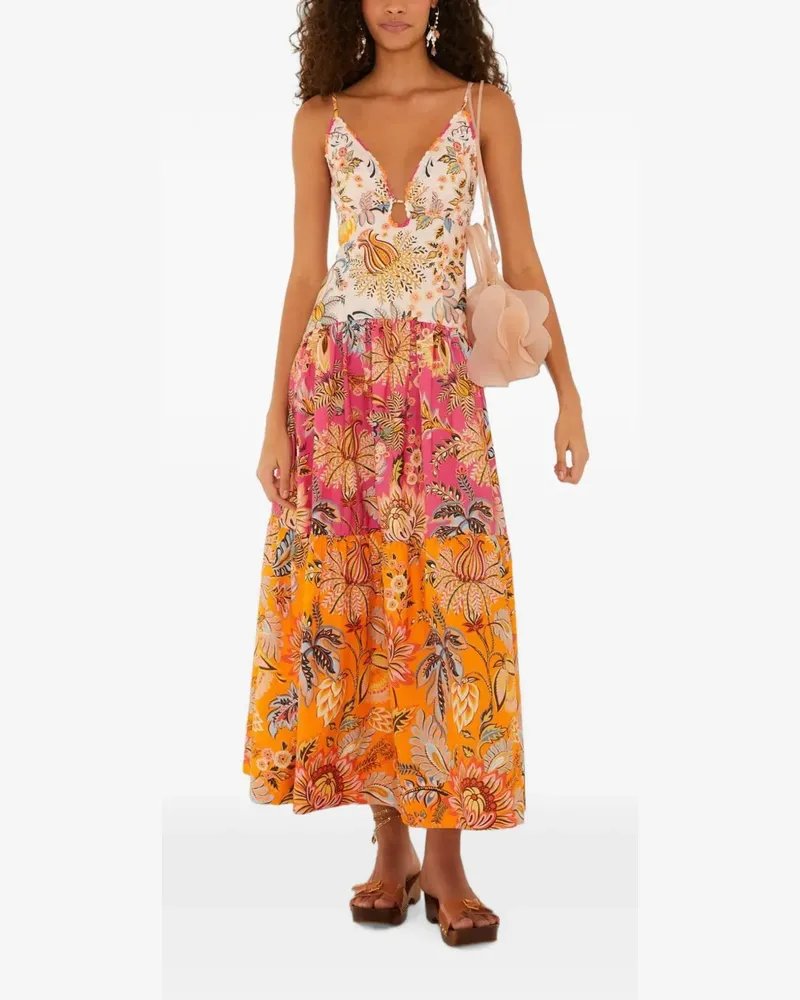 FARM Rio Midikleid mit Blumenprint - Rosa Rosa