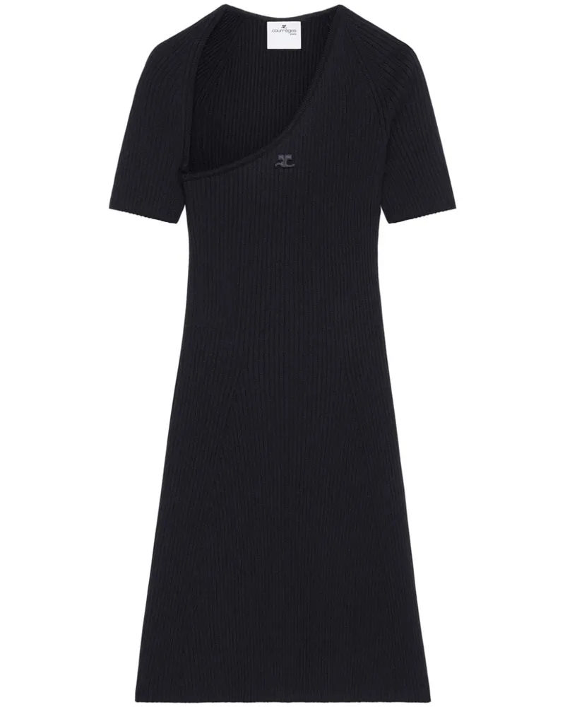 Courrèges Geripptes Strickkleid Schwarz