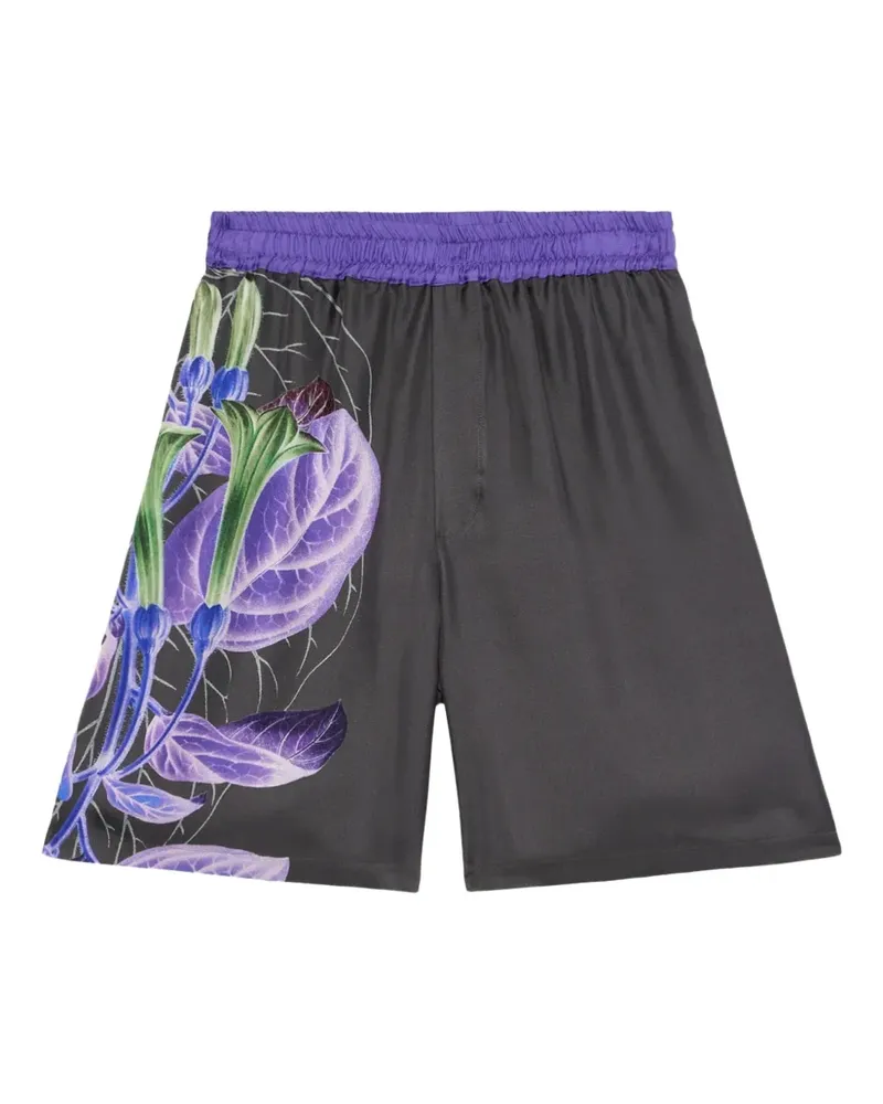 Pierre-Louis Mascia Stretchbund-Shorts mit Blumen-Print - Schwarz Schwarz