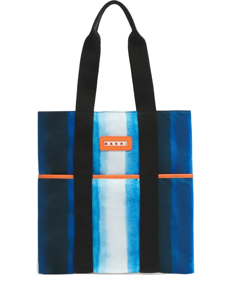 Marni striped tape-handles tote bag - Blau Blau