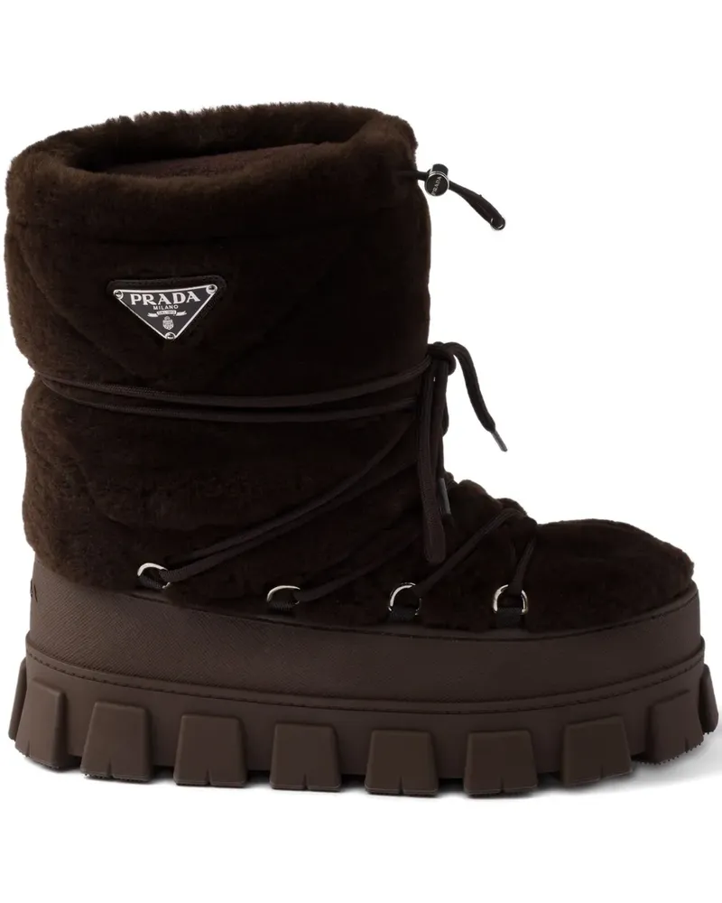 Prada Schnürstiefel mit Faux Fur - Braun Braun