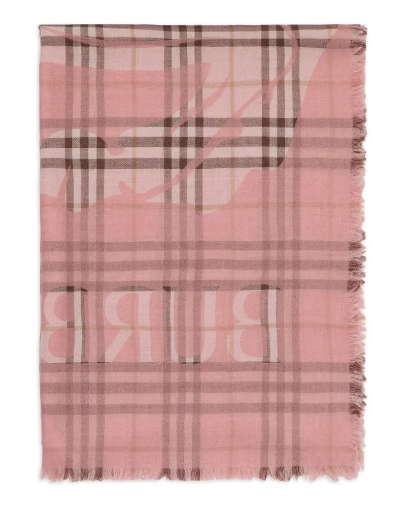 Burberry wide EKD Check wool silk scarf - Rosa Rosa