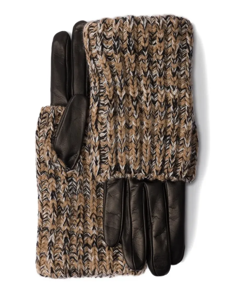 Prada nappa leather and mélange knit gloves - Schwarz Schwarz