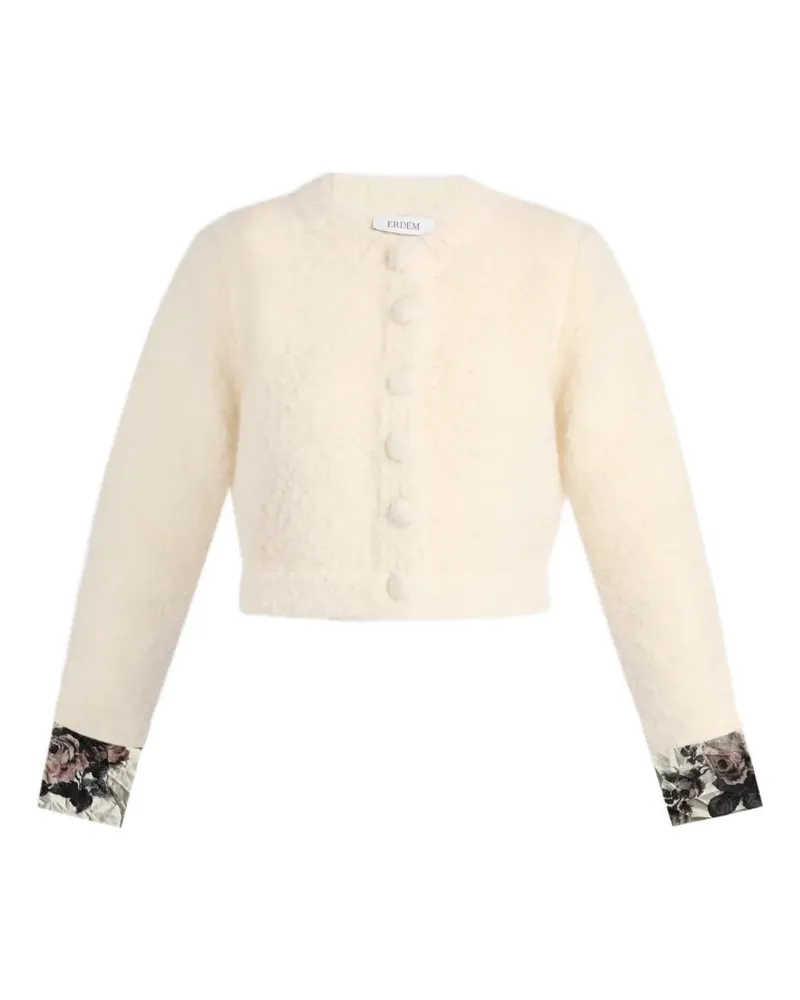 Erdem bouclé floral-trim cardigan - Nude Nude