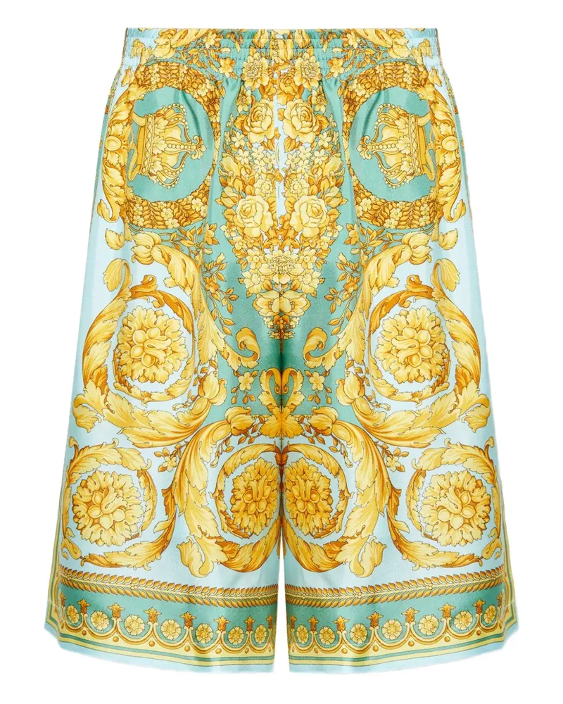 Versace Shorts aus Seide mit Barocco-Print - Grün Grün