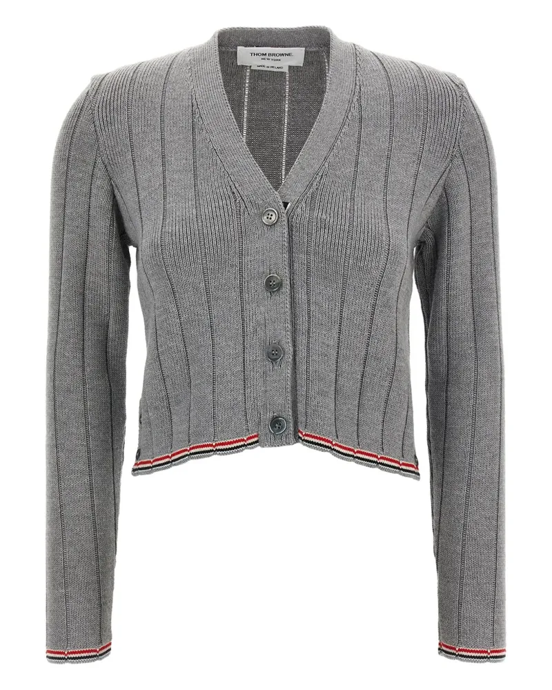Thom Browne Gerippter Cardigan mit V-Ausschnitt - Grau Grau