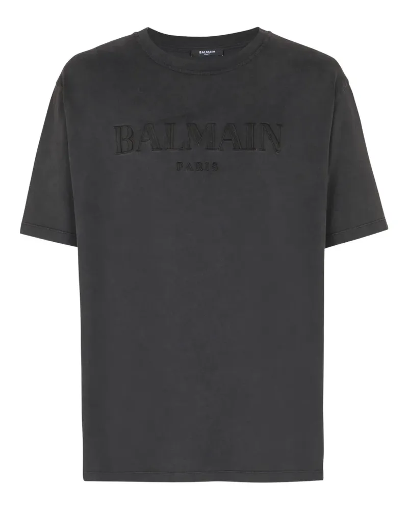Balmain T-Shirt mit Logo-Stickerei - Grau Grau