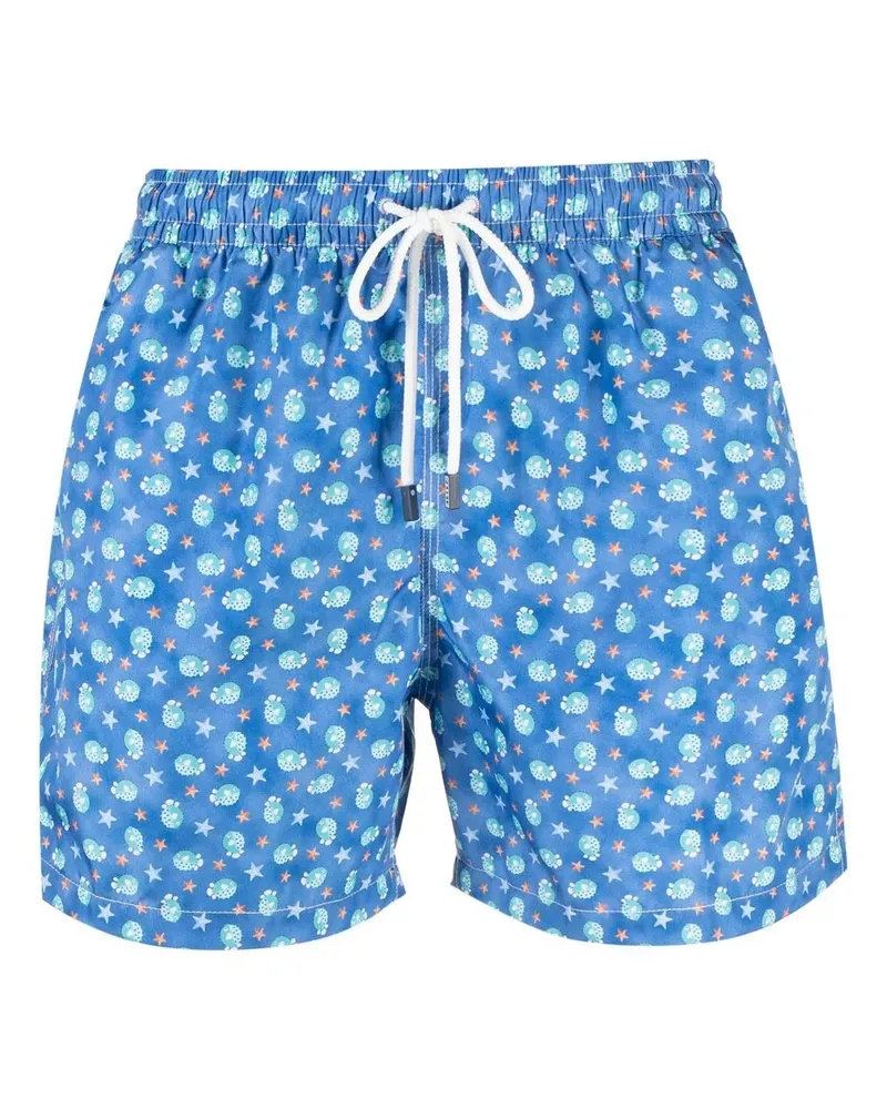 Fedeli Badeshorts mit Kugelfisch-Print - Blau Blau