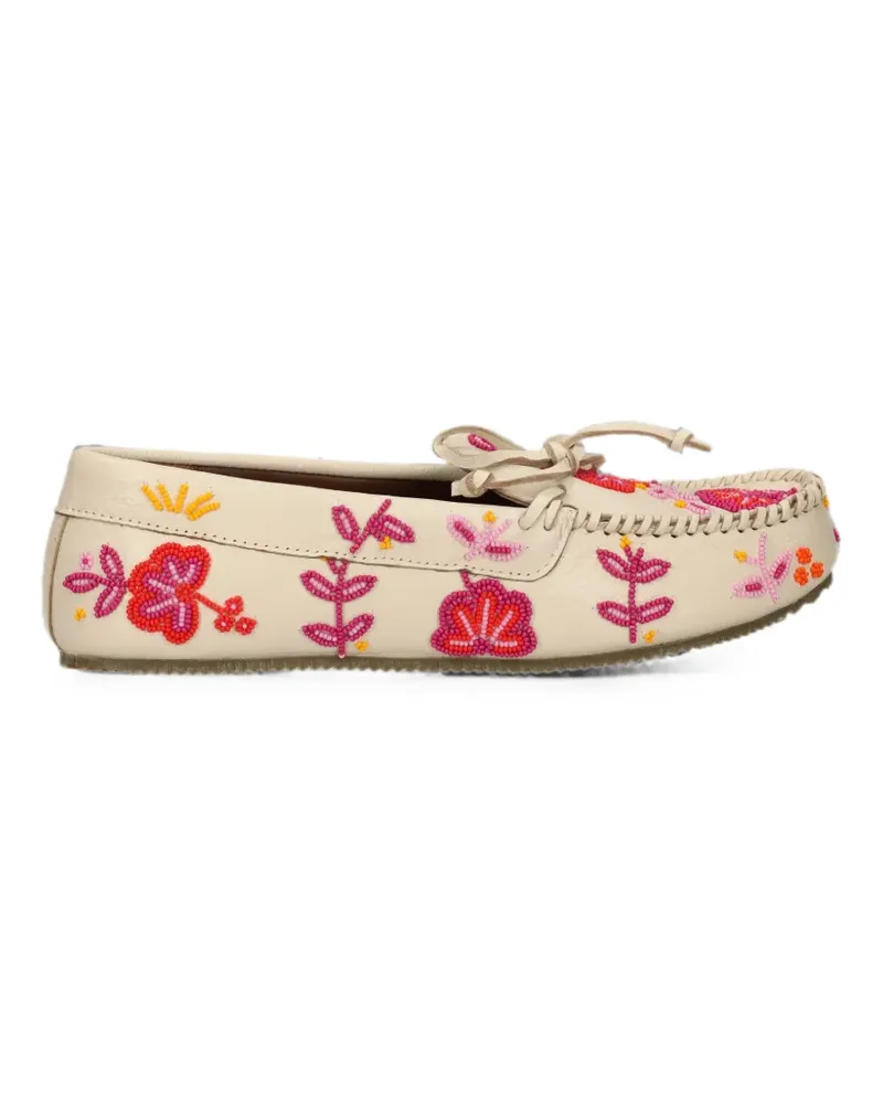 DE SIENA Arianna bead-embellished leather loafers - Nude Nude