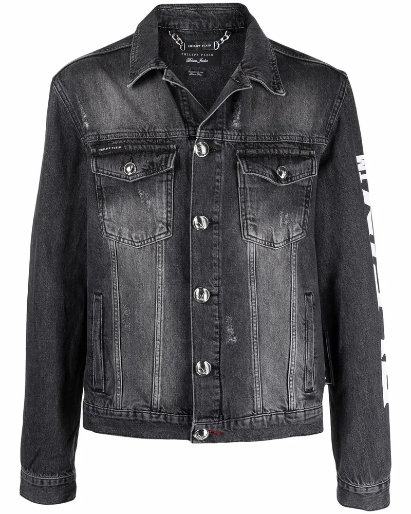Philipp Plein Jeansjacke mit Logo - Grau Grau