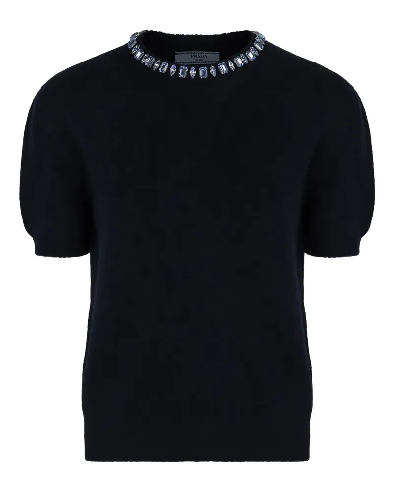 Prada embellished-collar crew-neck sweater - Blau Blau