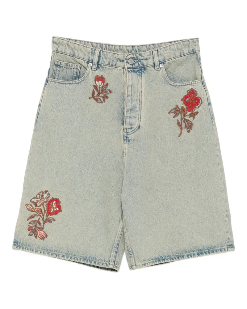 Drôle de Monsieur floral-embroidered denim shorts - Blau Blau