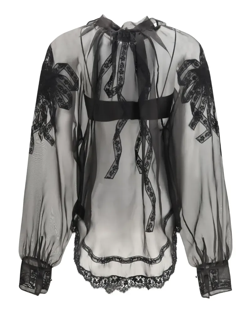 Ermanno Scervino embroidered pussy-bow shirt - Schwarz Schwarz
