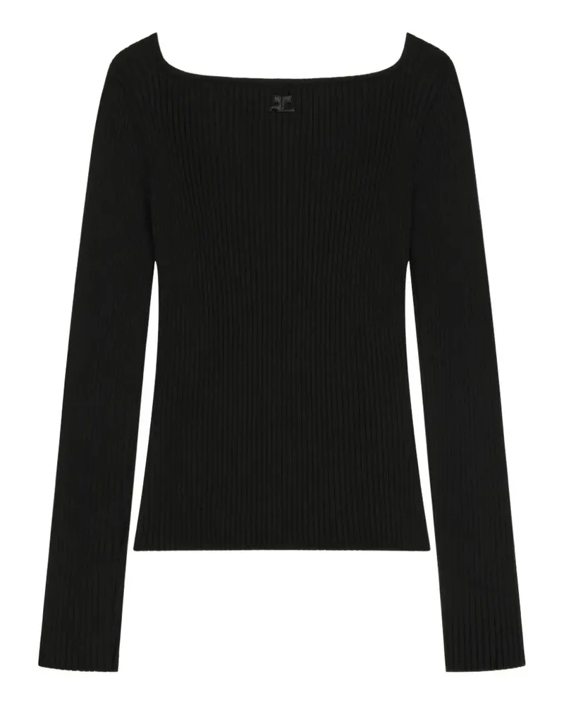 Courrèges Gerippter Pullover mit eckigem Ausschnitt - Schwarz Schwarz