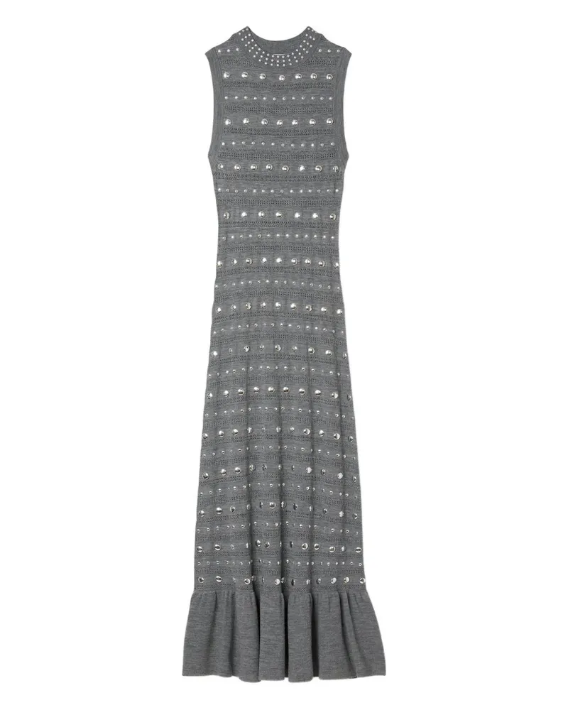 Sandro Gerüschtes Strickkleid mit Nieten - Grau Grau
