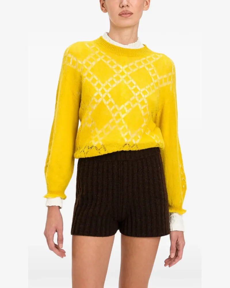Twin-Set Rundhals-Pullover mit Rautenmuster - Gelb Gelb
