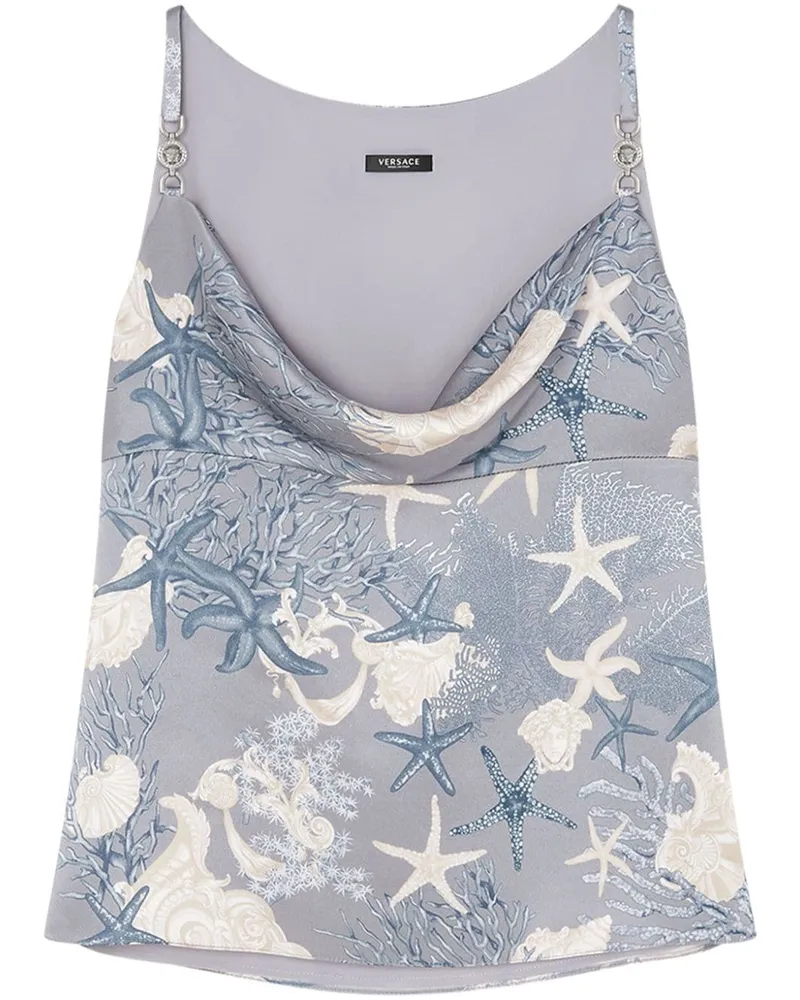 Versace Barocco Sea Seidentop mit Wasserfallkragen - Grau Grau