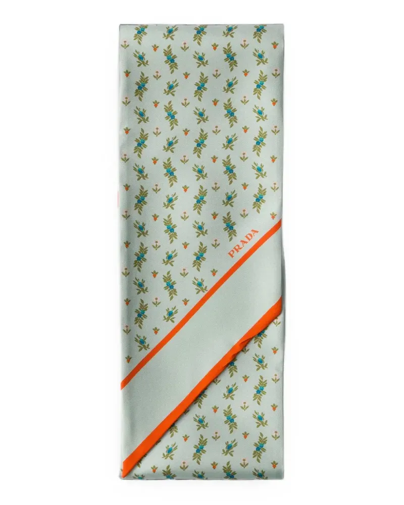 Prada printed silk twill skinny scarf - Grün Grün