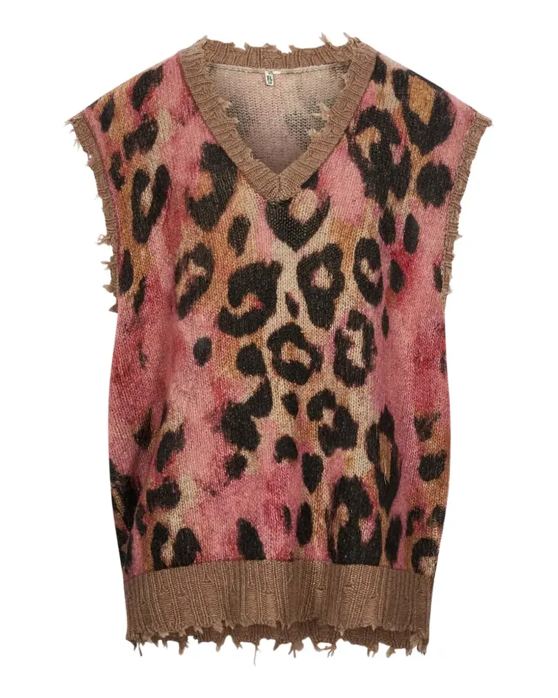 R13 Distressed-Pullover mit Leopardenprint - Braun Braun