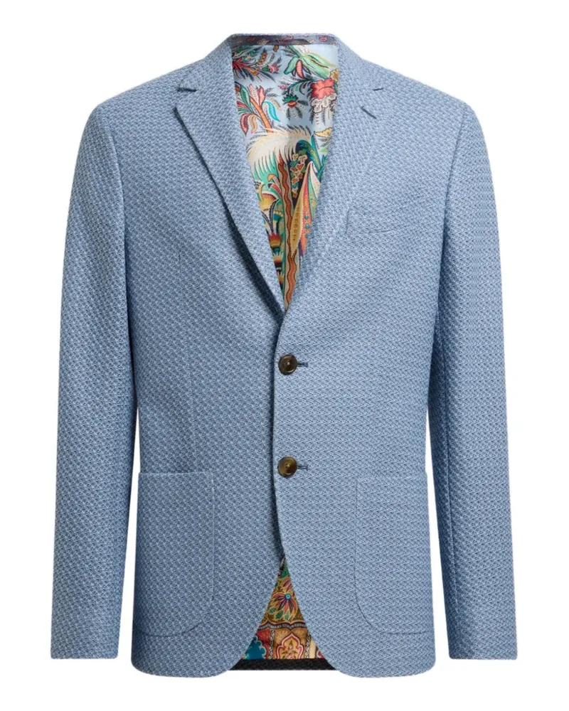 Etro single-breasted micro-pattern cotton blazer - Blau Blau