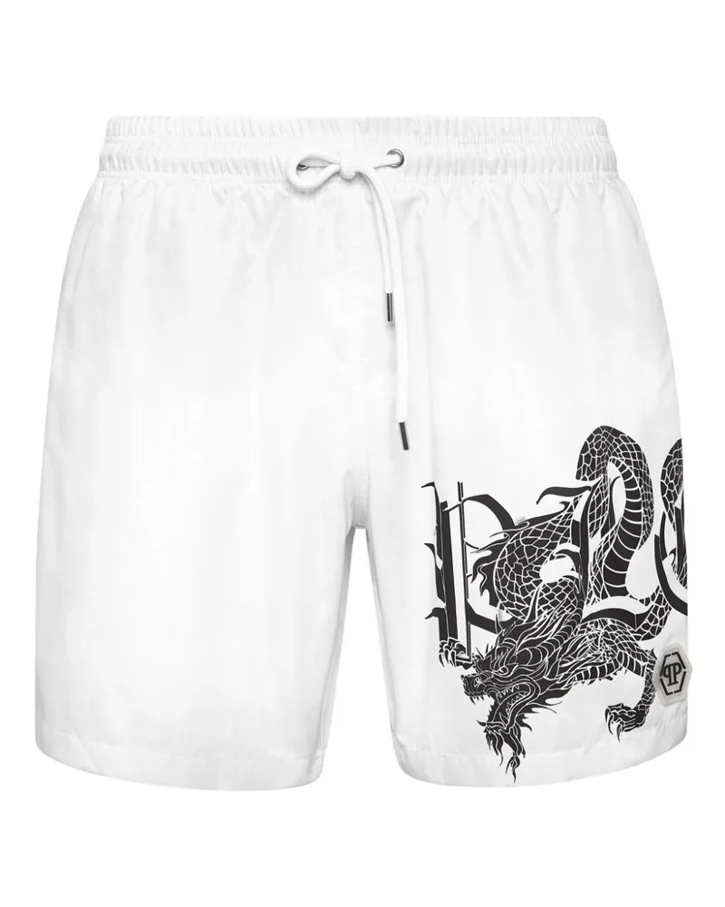 Philipp Plein Badeshorts mit Drachen-Print - Weiß Weiß