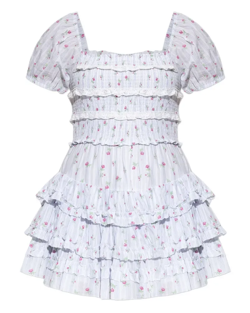 LoveShackFancy Gesmoktes Kleid mit Blumen-Print - Blau Blau