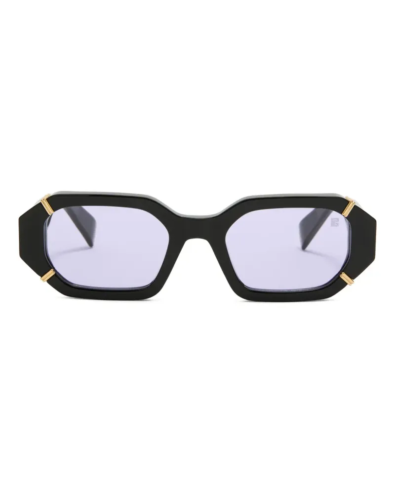 Balmain Emblem Sonnenbrille mit geometrischem Gestell - Schwarz Schwarz