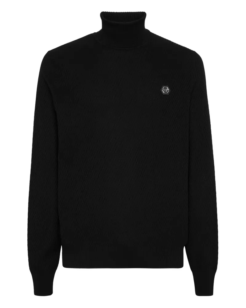 Philipp Plein Gerippter Rollkragenpullover - Schwarz Schwarz