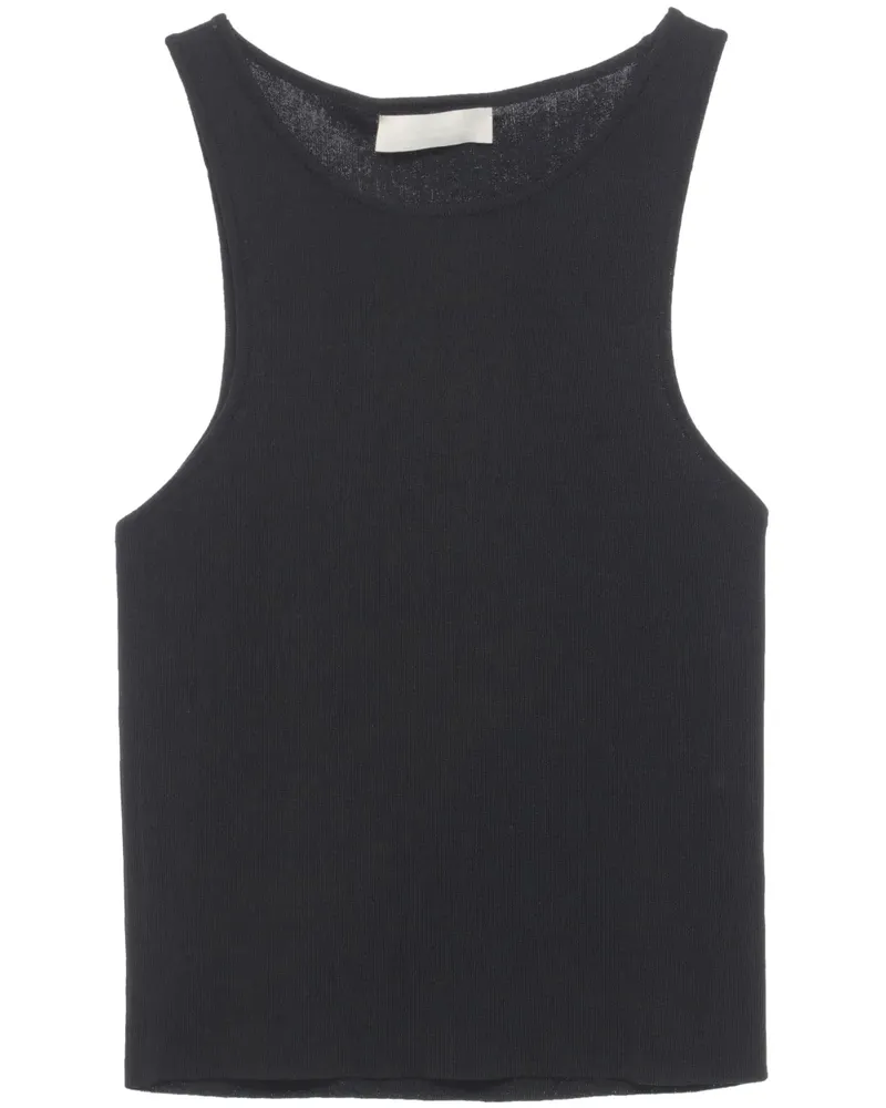AMOMENTO Fein geripptes Trägershirt - Schwarz Schwarz