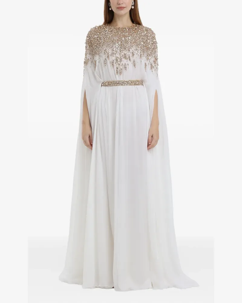Dina Melwani crystal-embellished cape-sleeve maxi dress - Weiß Weiß