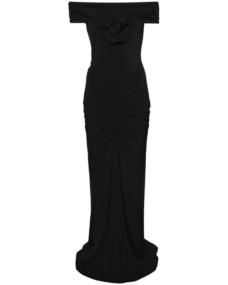 NISSA Schulterfreies Maxikleid mit Blumenapplikation - Schwarz Schwarz