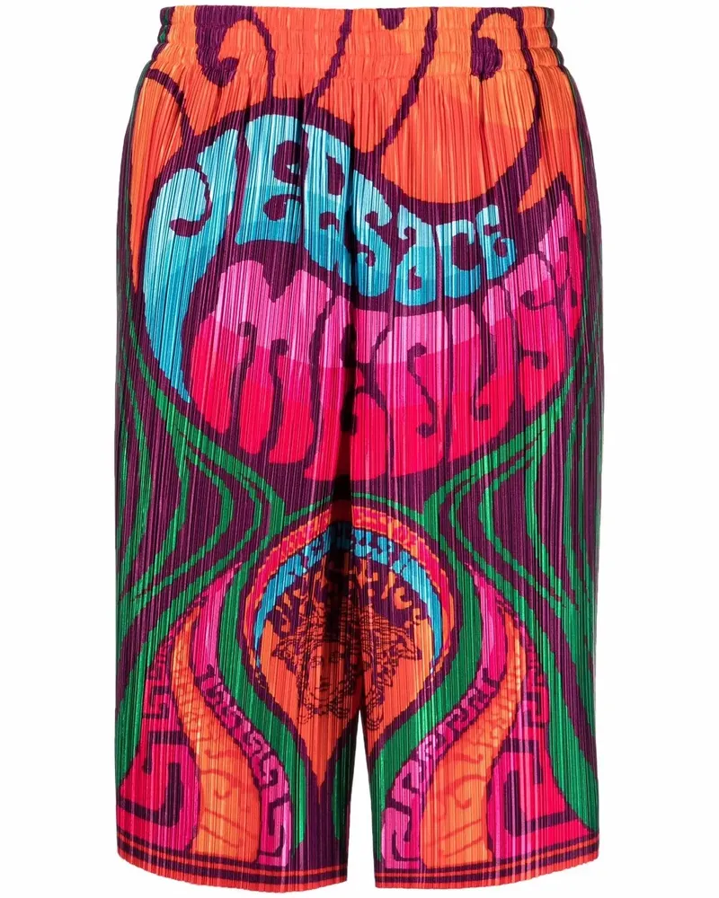Versace Plissierte Shorts mit Logo-Print - Orange Orange