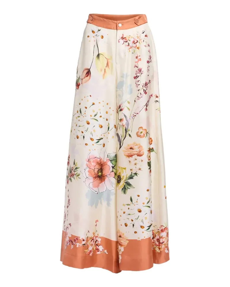 Elie Saab Seidenhose mit Blumenprint - Nude Nude