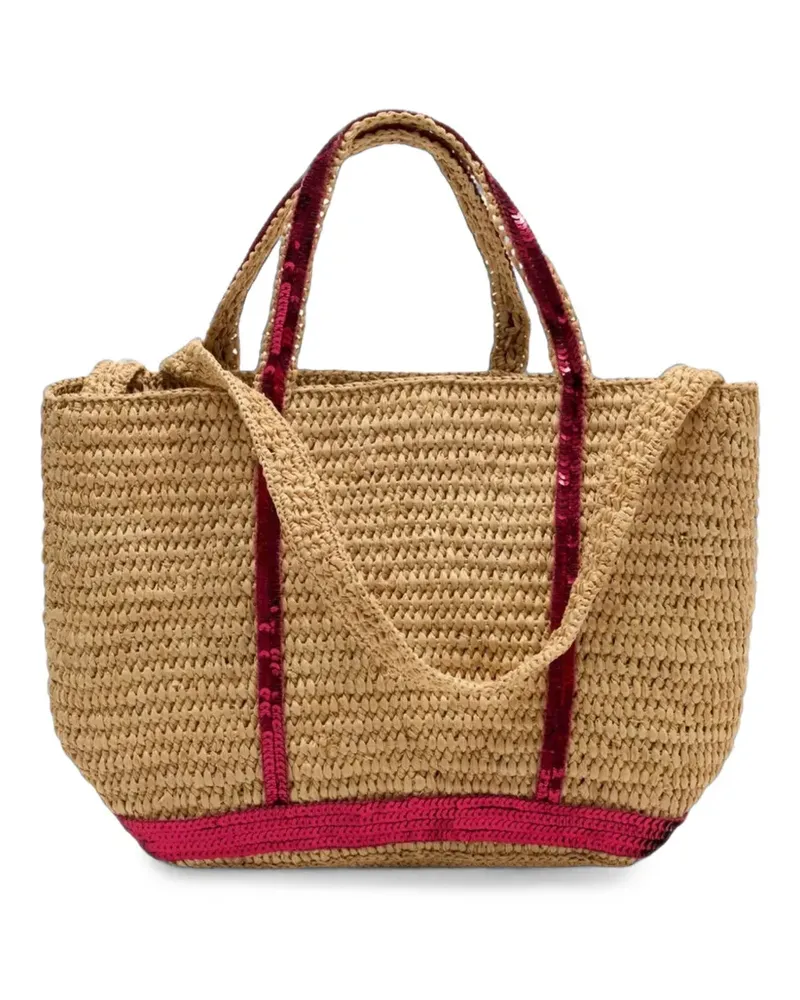 Vanessa Bruno Tote Bag aus Raffiabast mit Pailletten - Nude Nude