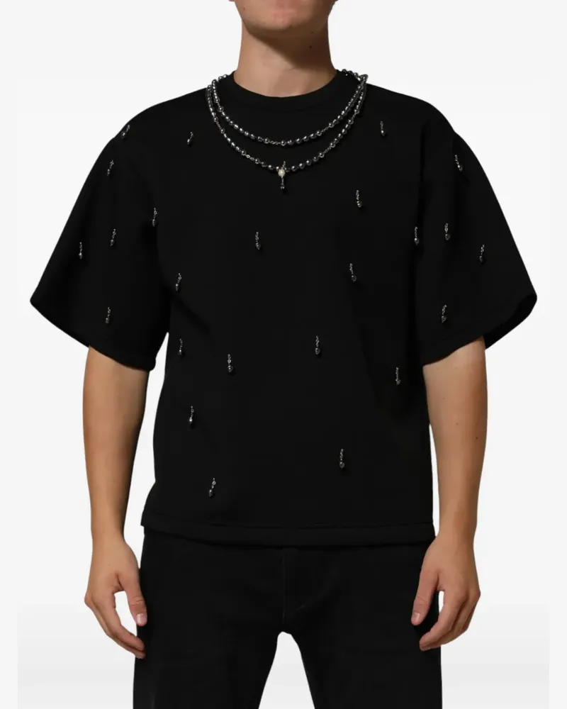 Dolce & Gabbana T-Shirt mit Halsketten-Verzierung - Schwarz Schwarz