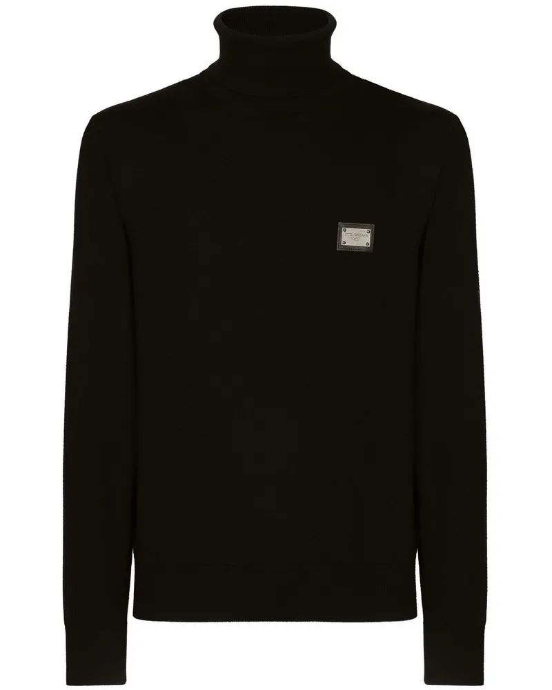 Dolce & Gabbana Rollkragenpullover mit Logo-Schild - Schwarz Schwarz