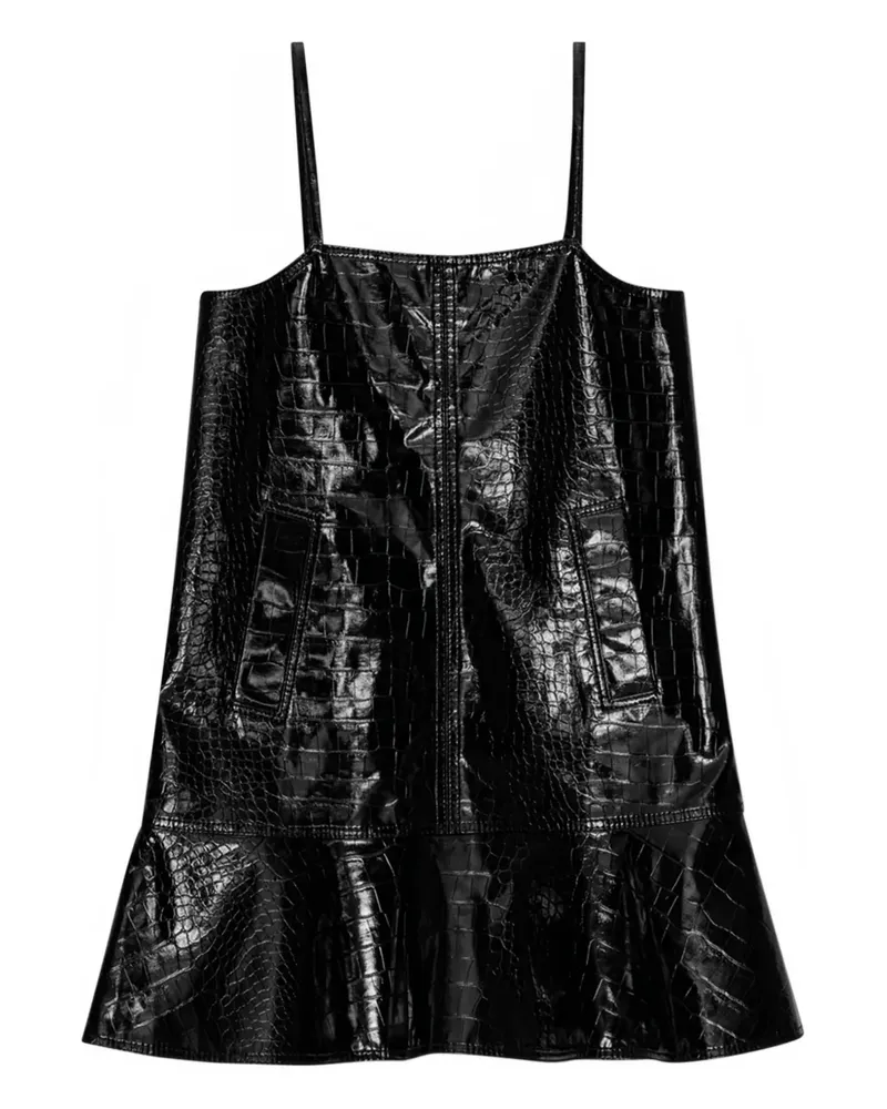 Ganni crocodile-effect flared mini day dress - Schwarz Schwarz